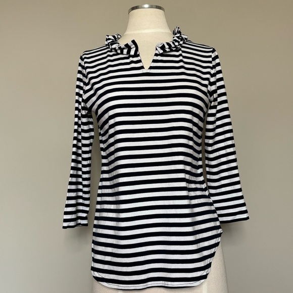 Sara Campbell Tops - Sara Campbell Striped Ruffle Split Neck Top, Size XS